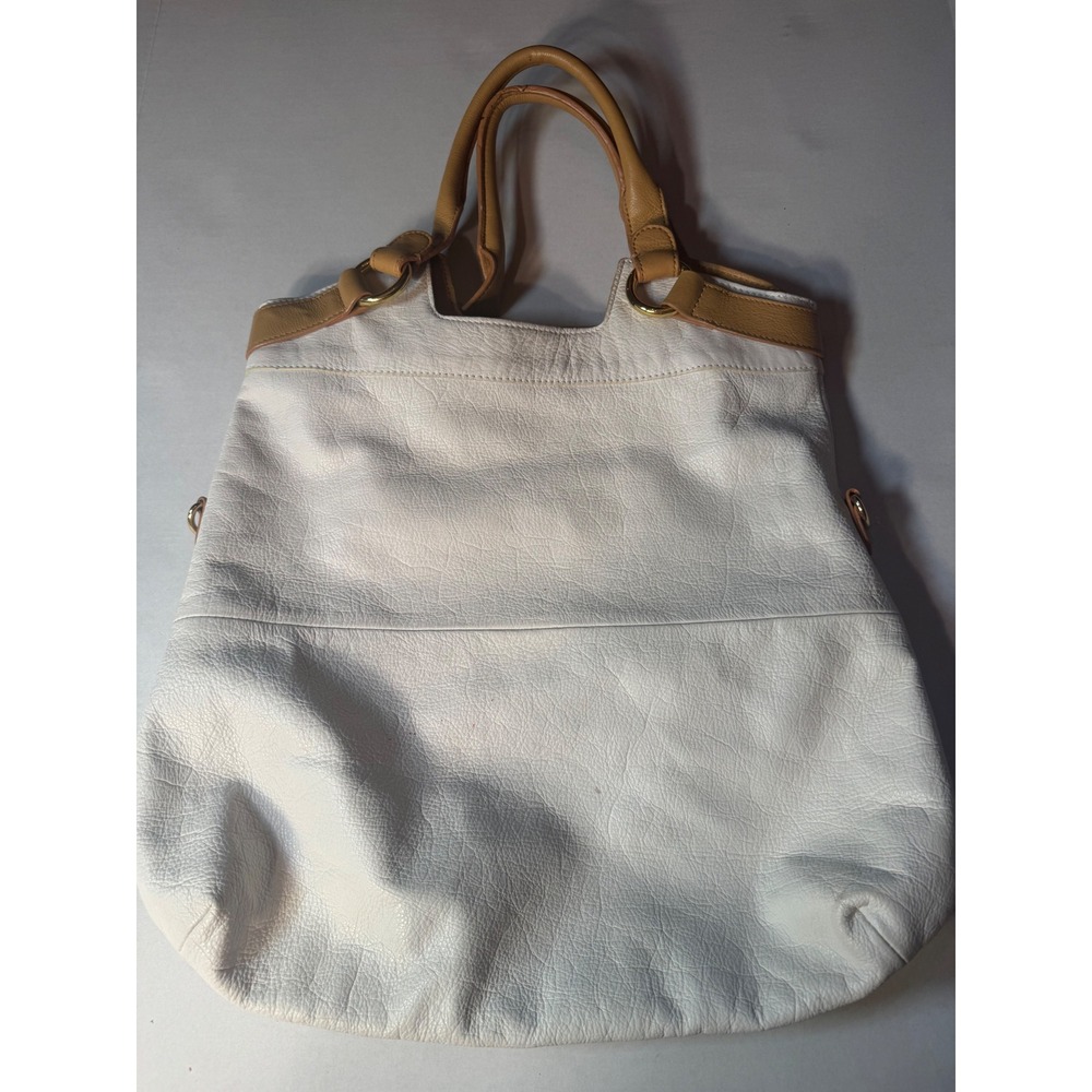 Margot Cream Tan Pebbled Genuine Leather Hobo Tote Bag Gold Hardware Large - Picture 2 of 14